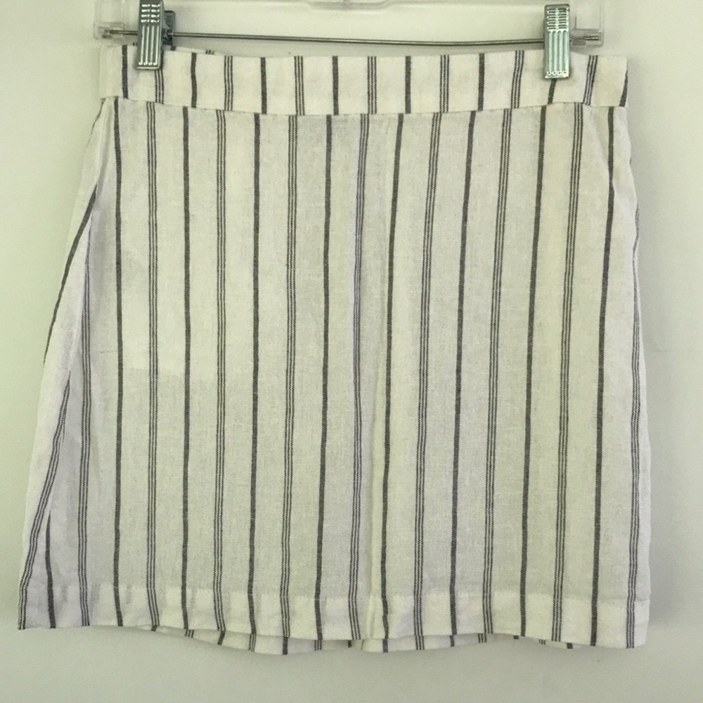 90s Y2K Striped White Linen-Blend Lightweight A-Line Skirt SP
